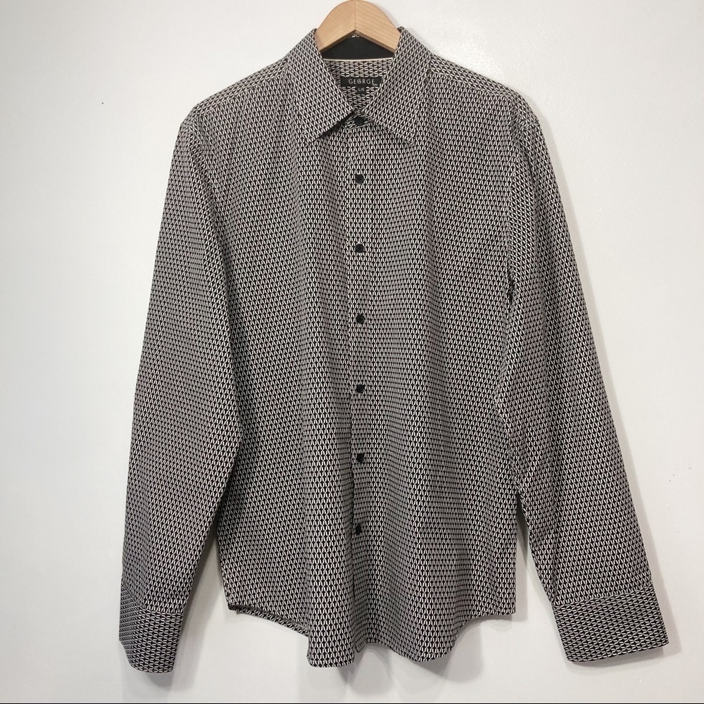 George Black & White Graphic Print Dress Shirt Size L